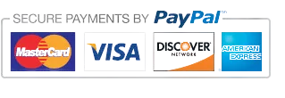 Secure payments by PayPal, Mastercard, Visa, Discover and American Express
